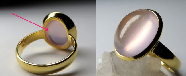 Рожевий кварц у золотому кільці з відкритою оправою Камінь із відкритою оправою